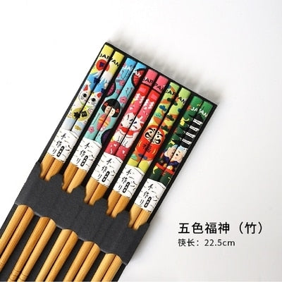 5Pairs Handmade Natural Bamboo Wood Chopsticks Reusable Sushi Food Stick Gift Tableware Korean Chopsticks Set cute chopsticks