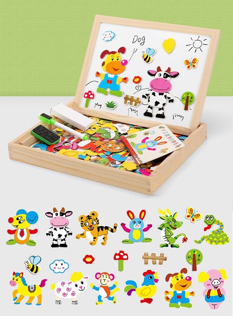 Wooden Multifunction Children Animal Puzzle Writing Magnetic Drawing Board