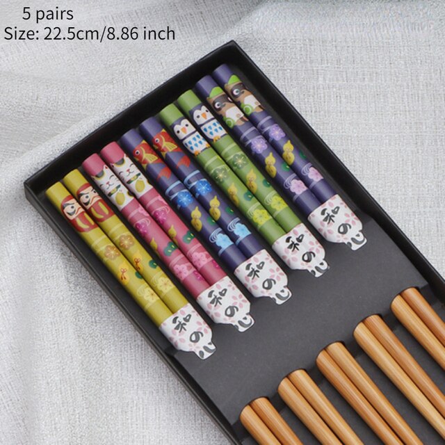 5Pairs Handmade Natural Bamboo Wood Chopsticks Reusable Sushi Food Stick Gift Tableware Korean Chopsticks Set cute chopsticks