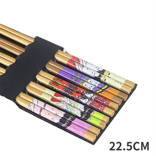 5Pairs Handmade Natural Bamboo Wood Chopsticks Reusable Sushi Food Stick Gift Tableware Korean Chopsticks Set cute chopsticks