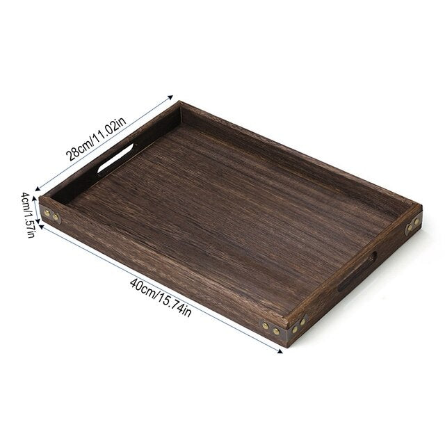 Rustic Wooden Serving Trays with Handle Rectangular Nesting Multipurpose Trays for Tea Coffee Breakfast Table Centerpieces