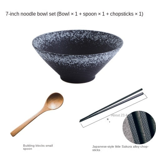 Japanese creative tableware set, commercial bamboo hat ceramic bowl, household large ramen, rice, noodles, soup bowl