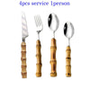 4/16/24/32Pcs Dinnerware Sets Original Nature Bamboo Handle Stainless Steel Cutlery Fork Spoon Home Kitchen Tableware Cutleri