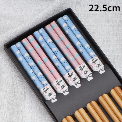 5Pairs Handmade Natural Bamboo Wood Chopsticks Reusable Sushi Food Stick Gift Tableware Korean Chopsticks Set cute chopsticks