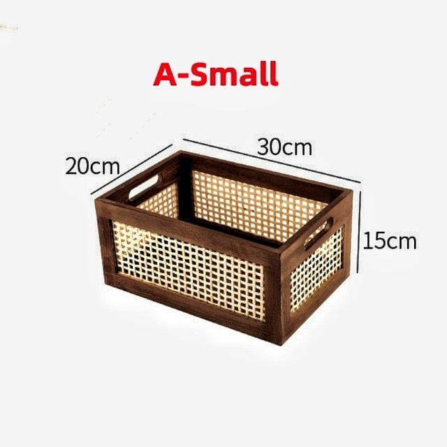 Vintage Solid Wood Storage Basket Bamboo Storage Box Desktop Toys Books Wooden Storage Box Home Organization and Storage