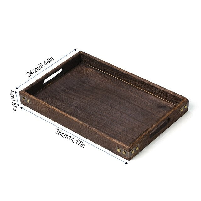 Rustic Wooden Serving Trays with Handle Rectangular Nesting Multipurpose Trays for Tea Coffee Breakfast Table Centerpieces