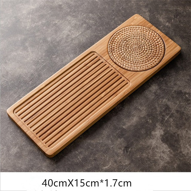Bamboo Tea Serving Tray Vintage Wooden Partitioned Dish Breakfast Table Cup Plates Board Office Decorative Ceremony Dishes Plate