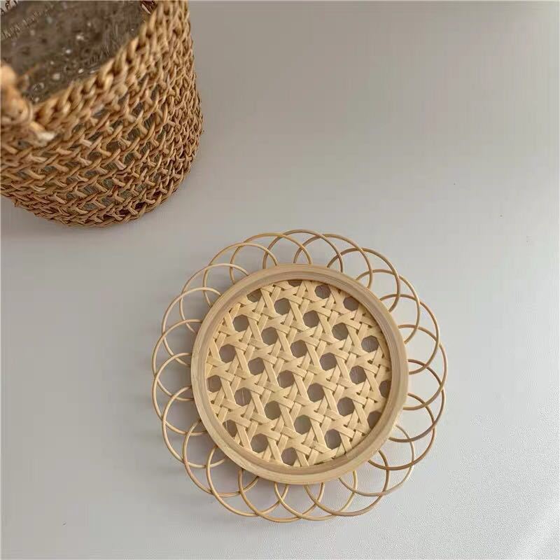 Japanese Style Bamboo Rattan Coaster Woven Saucer Bamboo Handmade Tea Mat Cup Holder Pad Home Decor Serving Tray Kitchen Tools