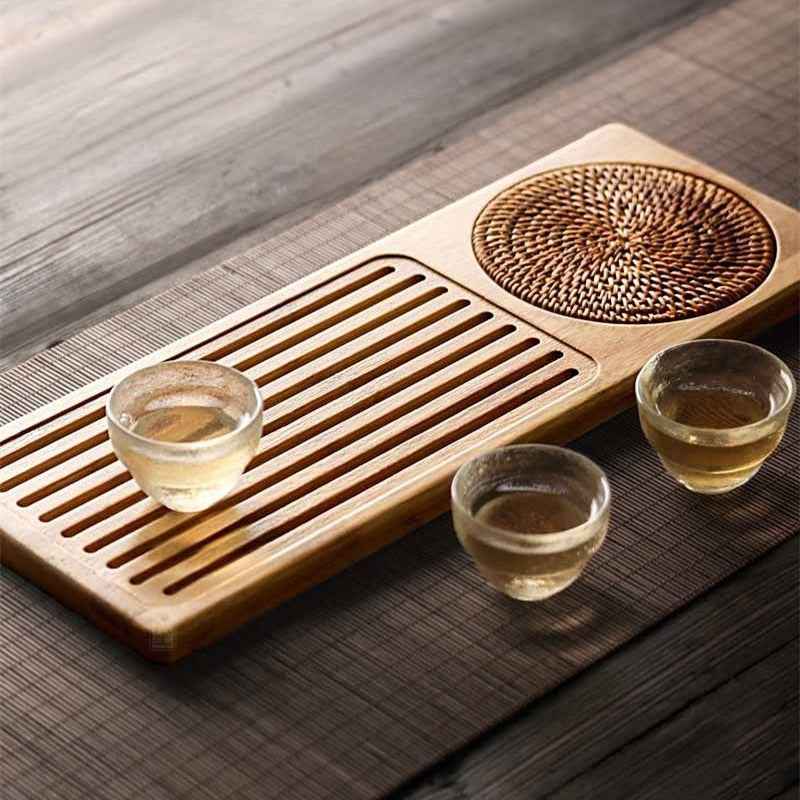 Bamboo Tea Serving Tray Vintage Wooden Partitioned Dish Breakfast Table Cup Plates Board Office Decorative Ceremony Dishes Plate