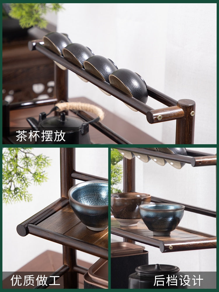 Desktop Bogu Frame Solid Wood Table Tea Set Purple Clay Pot  Frame Display Room Storage Bamboo Trays Decorative Coffee Holder