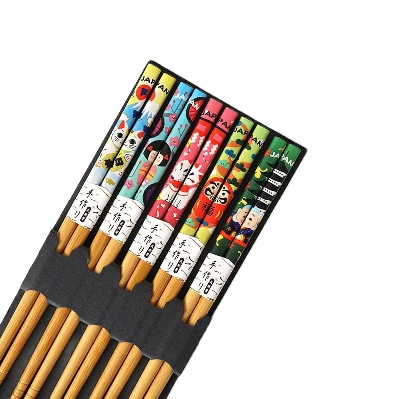 5Pairs Handmade Natural Bamboo Wood Chopsticks Reusable Sushi Food Stick Gift Tableware Korean Chopsticks Set cute chopsticks