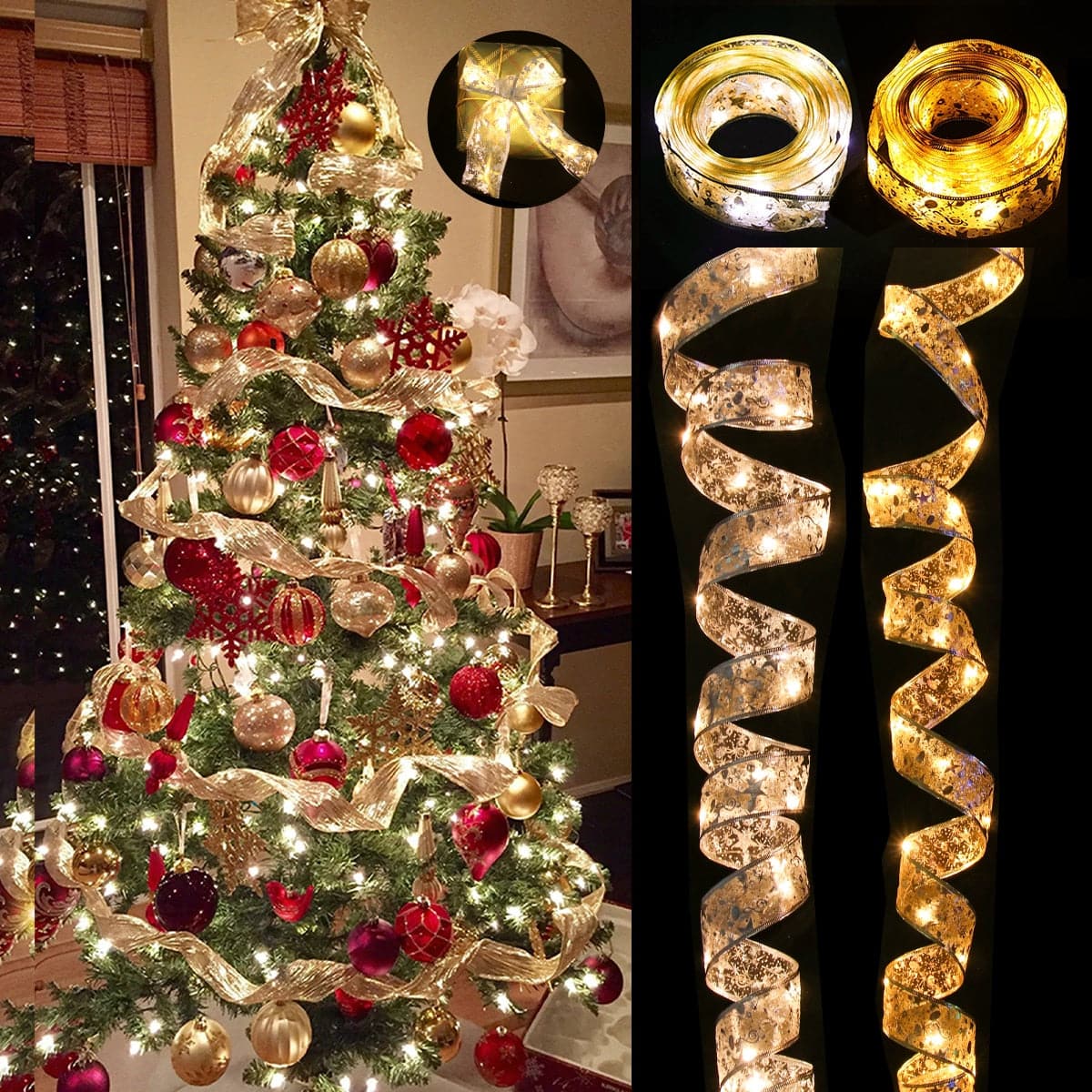 Ribbon Fairy Light Christmas Decoration Christmas Tree Ornaments For Home