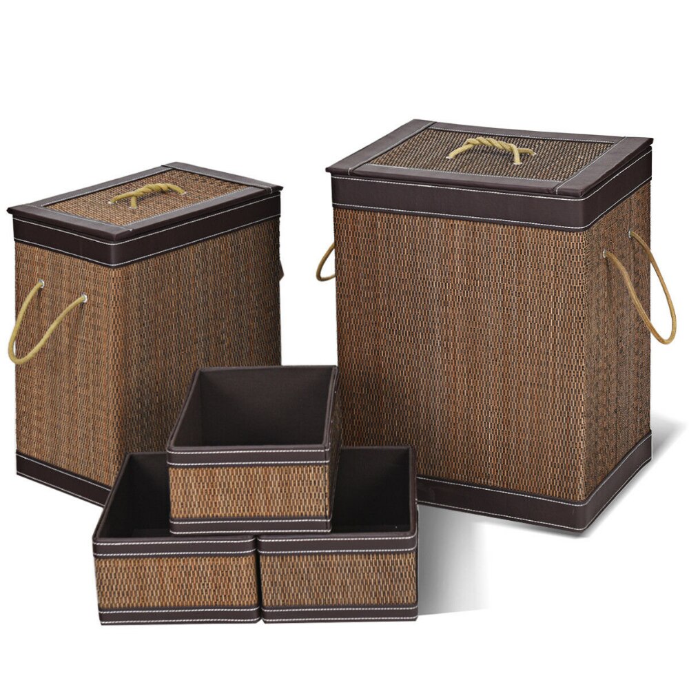 5 PCS Laundry Basket Square Bamboo Hamper Open Box Storage Bin Organizer Basket,Strong and Durable