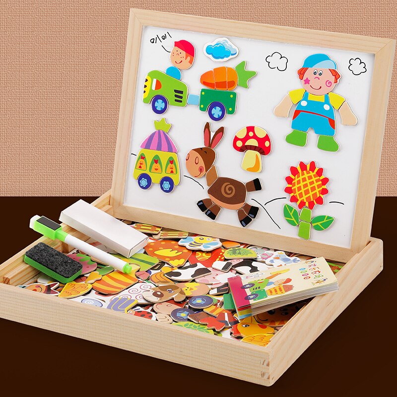 Wooden Multifunction Children Animal Puzzle Writing Magnetic Drawing Board