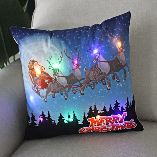 1pc Christmas Cushion Cover 45x45 Led Light Christmas Decorations for Home Santa Claus Printed Christmas Pillow Case