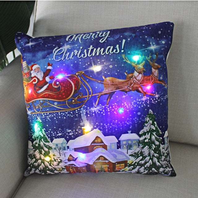 1pc Christmas Cushion Cover 45x45 Led Light Christmas Decorations for Home Santa Claus Printed Christmas Pillow Case