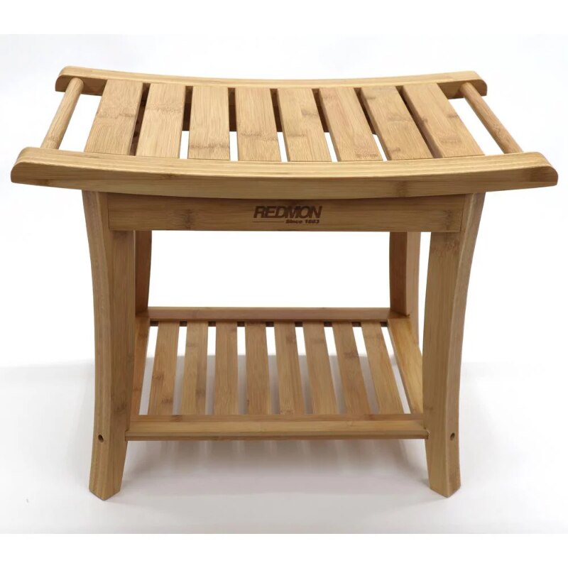 Bamboo Shower Spa Seat, Includes Accessory Shelf, Side Handles