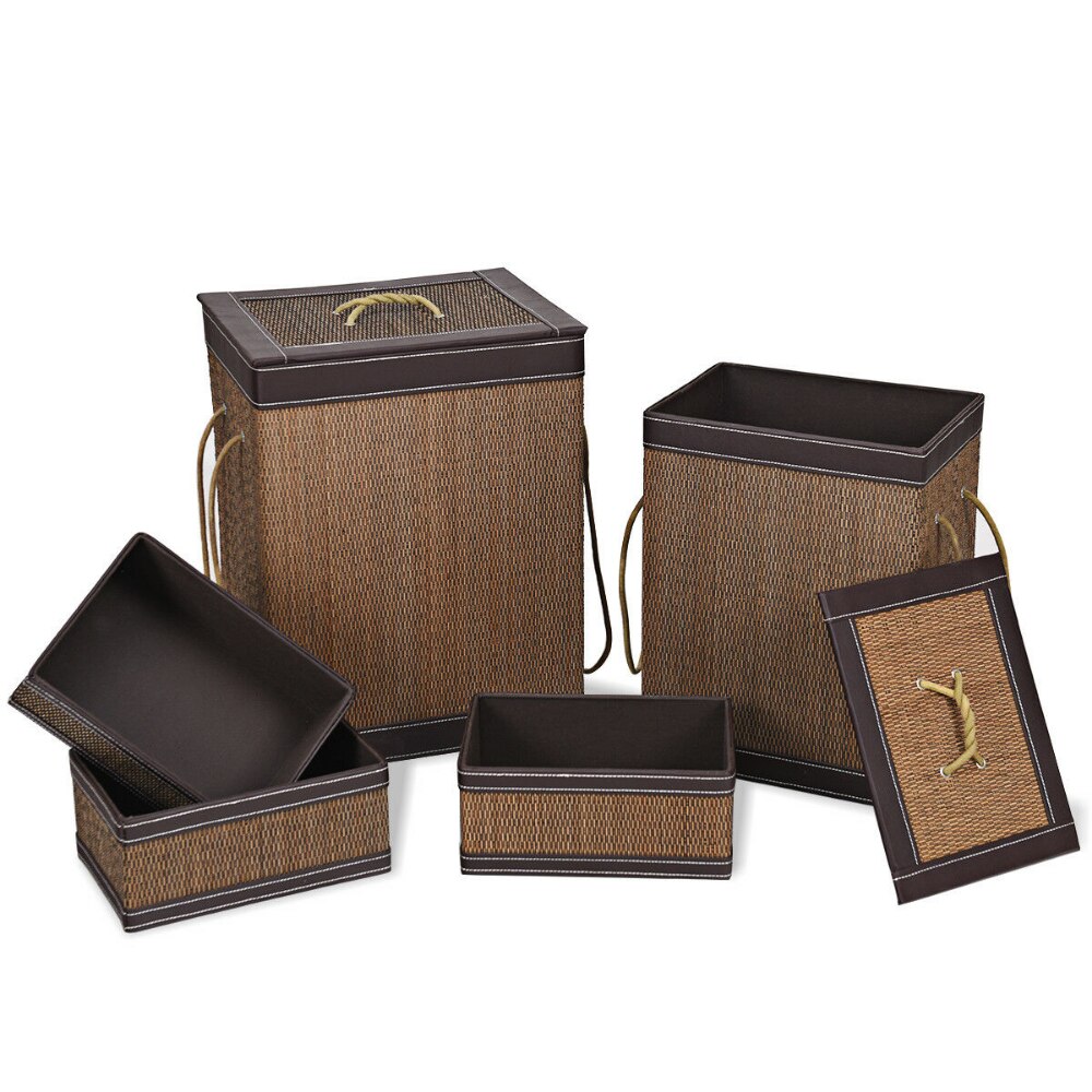 5 PCS Laundry Basket Square Bamboo Hamper Open Box Storage Bin Organizer Basket,Strong and Durable