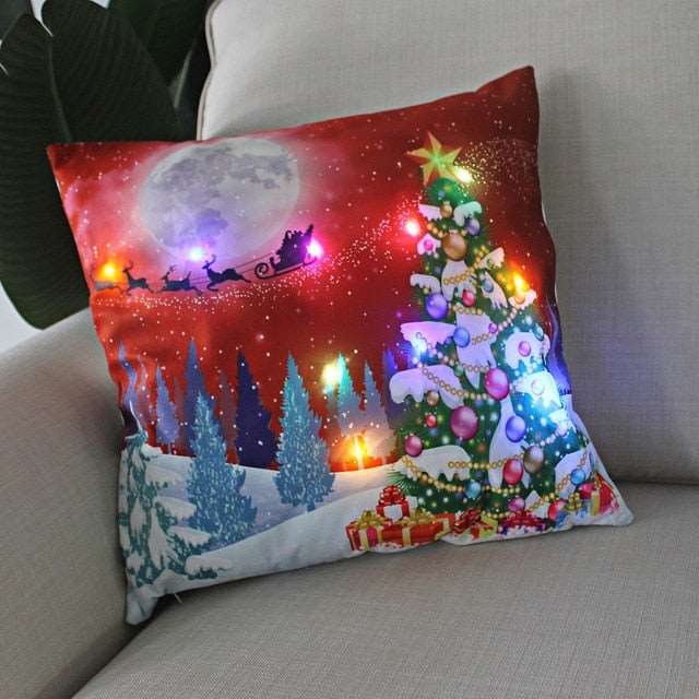 1pc Christmas Cushion Cover 45x45 Led Light Christmas Decorations for Home Santa Claus Printed Christmas Pillow Case