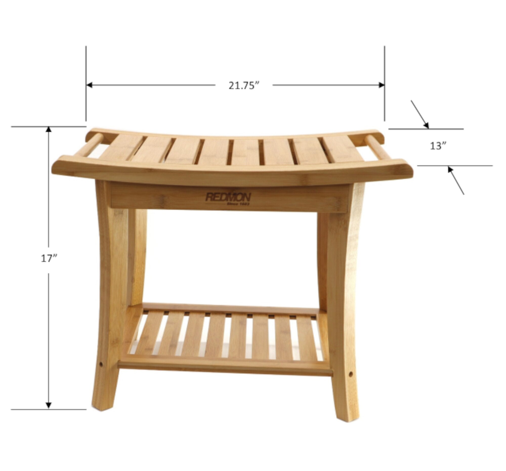 Bamboo Shower Spa Seat, Includes Accessory Shelf, Side Handles