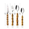 4/16/24/32Pcs Dinnerware Sets Original Nature Bamboo Handle Stainless Steel Cutlery Fork Spoon Home Kitchen Tableware Cutleri