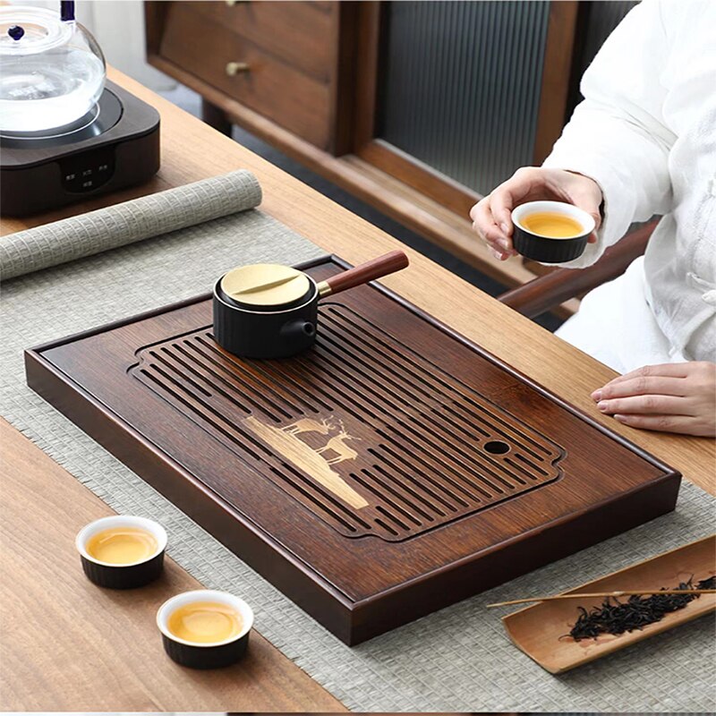 Chinese Natural Bamboo Tea Tray Drainage Water Storage Kung Fu Tea Set Drawer Household Tea Board Chinese Tea Storage Tray