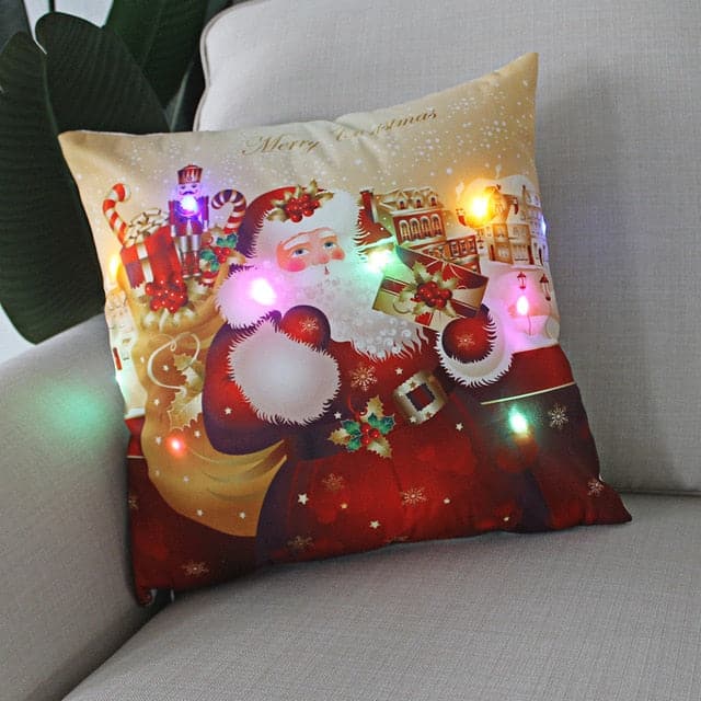 1pc Christmas Cushion Cover 45x45 Led Light Christmas Decorations for Home Santa Claus Printed Christmas Pillow Case