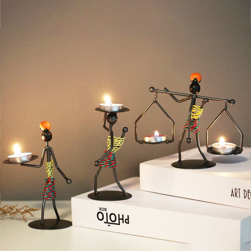 Metal Candlesticks Holders - Abstract Character Sculptures Candle Holders
