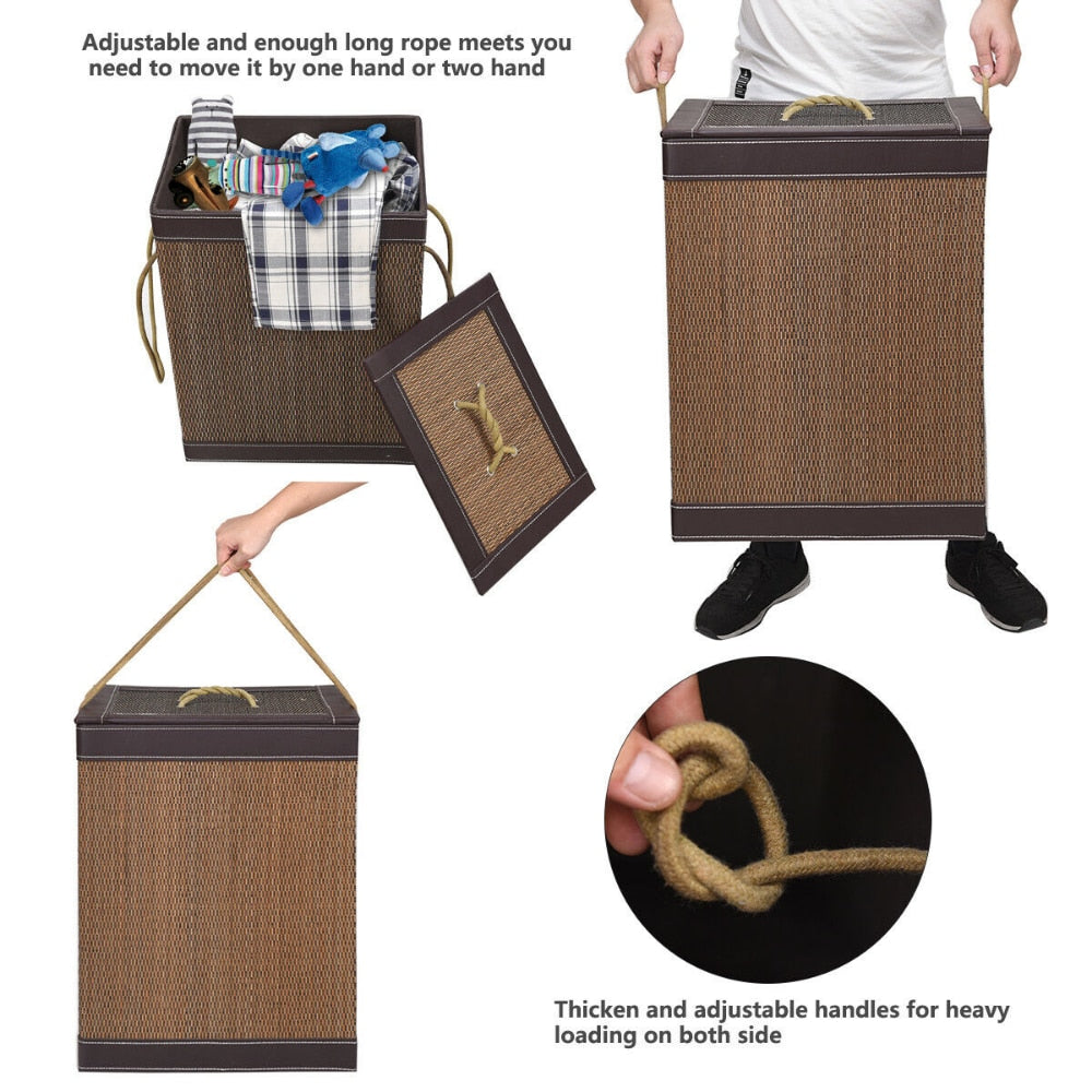 5 PCS Laundry Basket Square Bamboo Hamper Open Box Storage Bin Organizer Basket,Strong and Durable