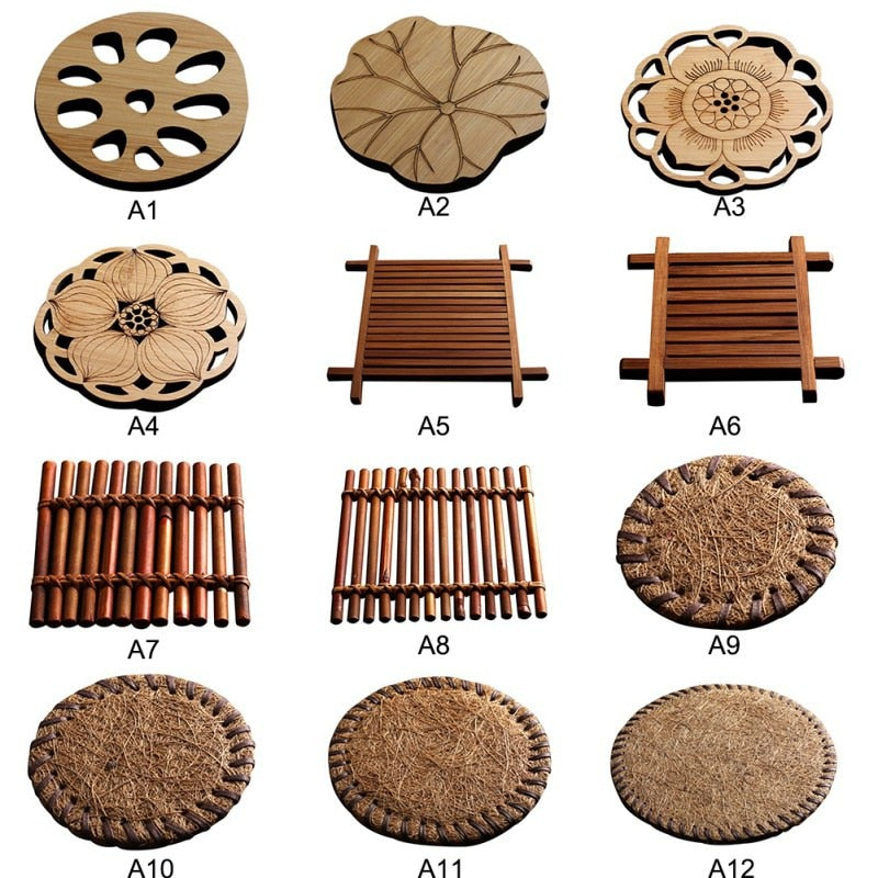 Wood Placemat Coaster Kitchen Table Bowl Mat Durable Hand Woven Insulation Coffee Cup Coaster Tea Ceremony Accessoriess Supplies