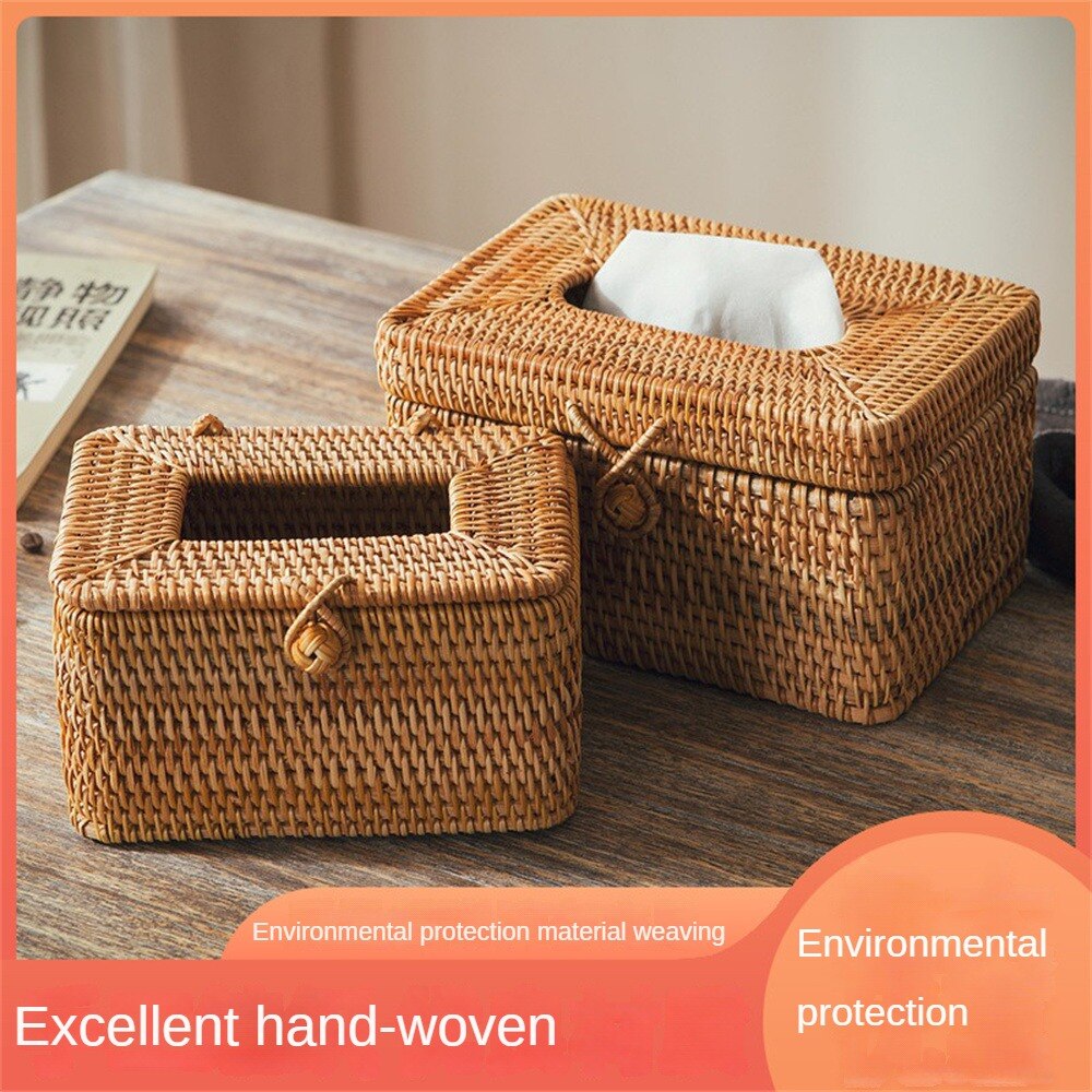 Roll Paper Tray Rattan Straw Tissue Box Car Living Room Storage Box Napkin Holder Box Multi-functiona Hand Woven Tissue Box