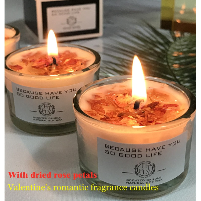 Fragrance candles with dried rose petals