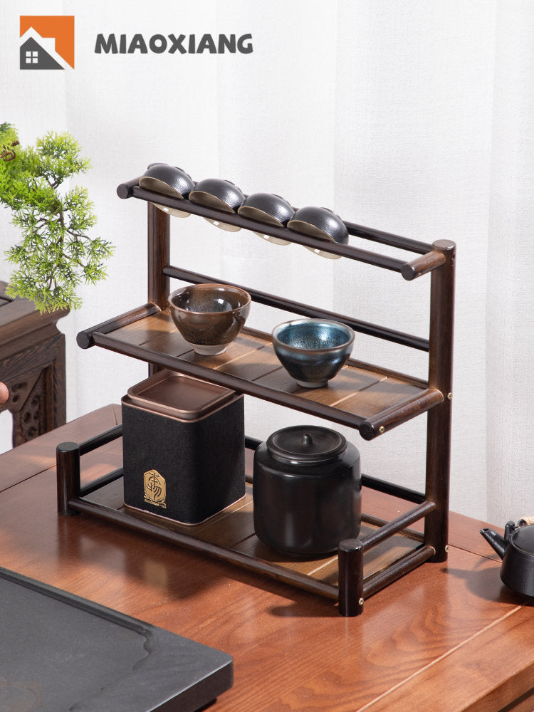 Desktop Bogu Frame Solid Wood Table Tea Set Purple Clay Pot  Frame Display Room Storage Bamboo Trays Decorative Coffee Holder