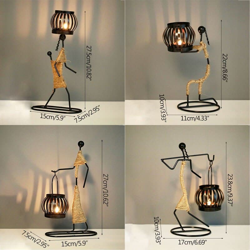 Metal Candlesticks Holders - Abstract Character Sculptures