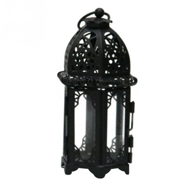 moroccan lantern candle holder - black transparent glass