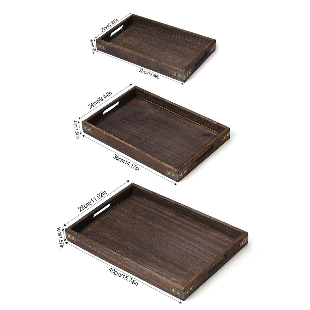 Rustic Wooden Serving Trays with Handle Rectangular Nesting Multipurpose Trays for Tea Coffee Breakfast Table Centerpieces
