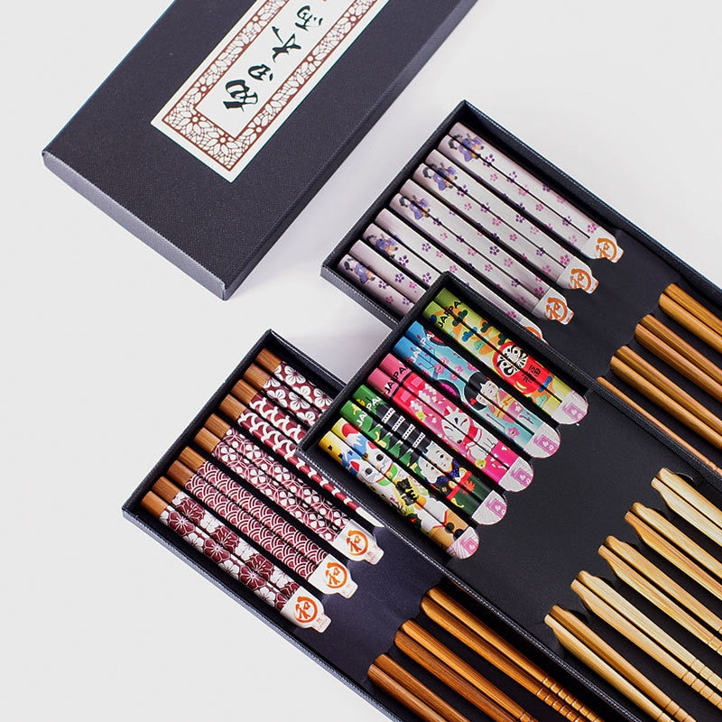 5Pairs Handmade Natural Bamboo Wood Chopsticks Reusable Sushi Food Stick Gift Tableware Korean Chopsticks Set cute chopsticks