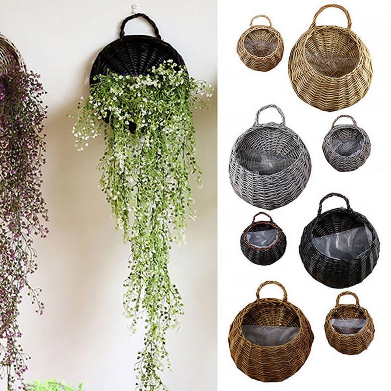 Hand Made Wicker Rattan Flower Basket Pot Planter Hanging Vase