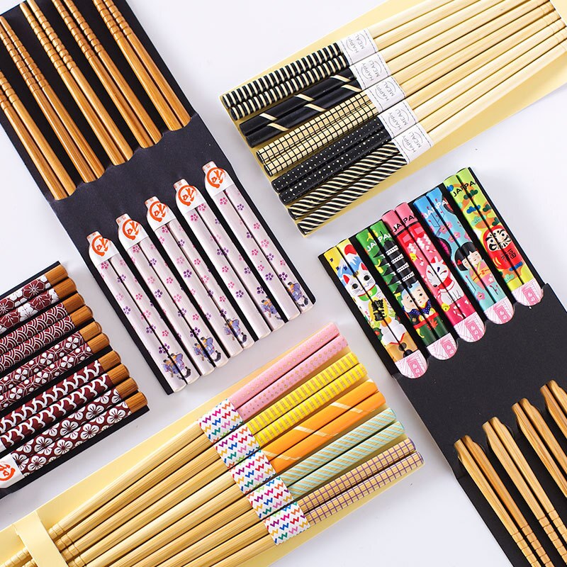 5Pairs Handmade Natural Bamboo Wood Chopsticks Reusable Sushi Food Stick Gift Tableware Korean Chopsticks Set cute chopsticks