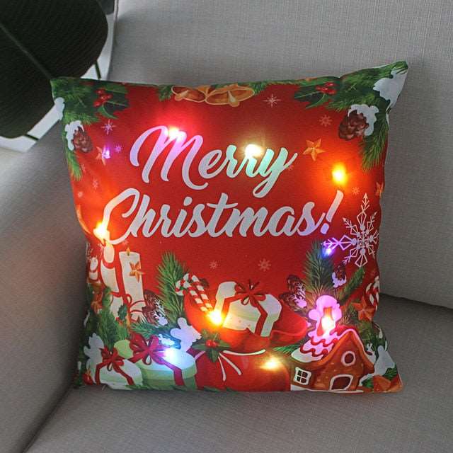 1pc Christmas Cushion Cover 45x45 Led Light Christmas Decorations for Home Santa Claus Printed Christmas Pillow Case
